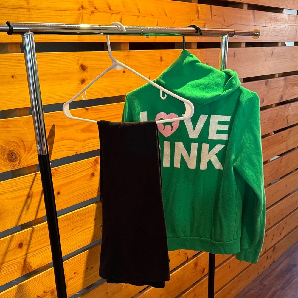 PINK Green Hoodie and Black Pants Set - Picture 4 of 4